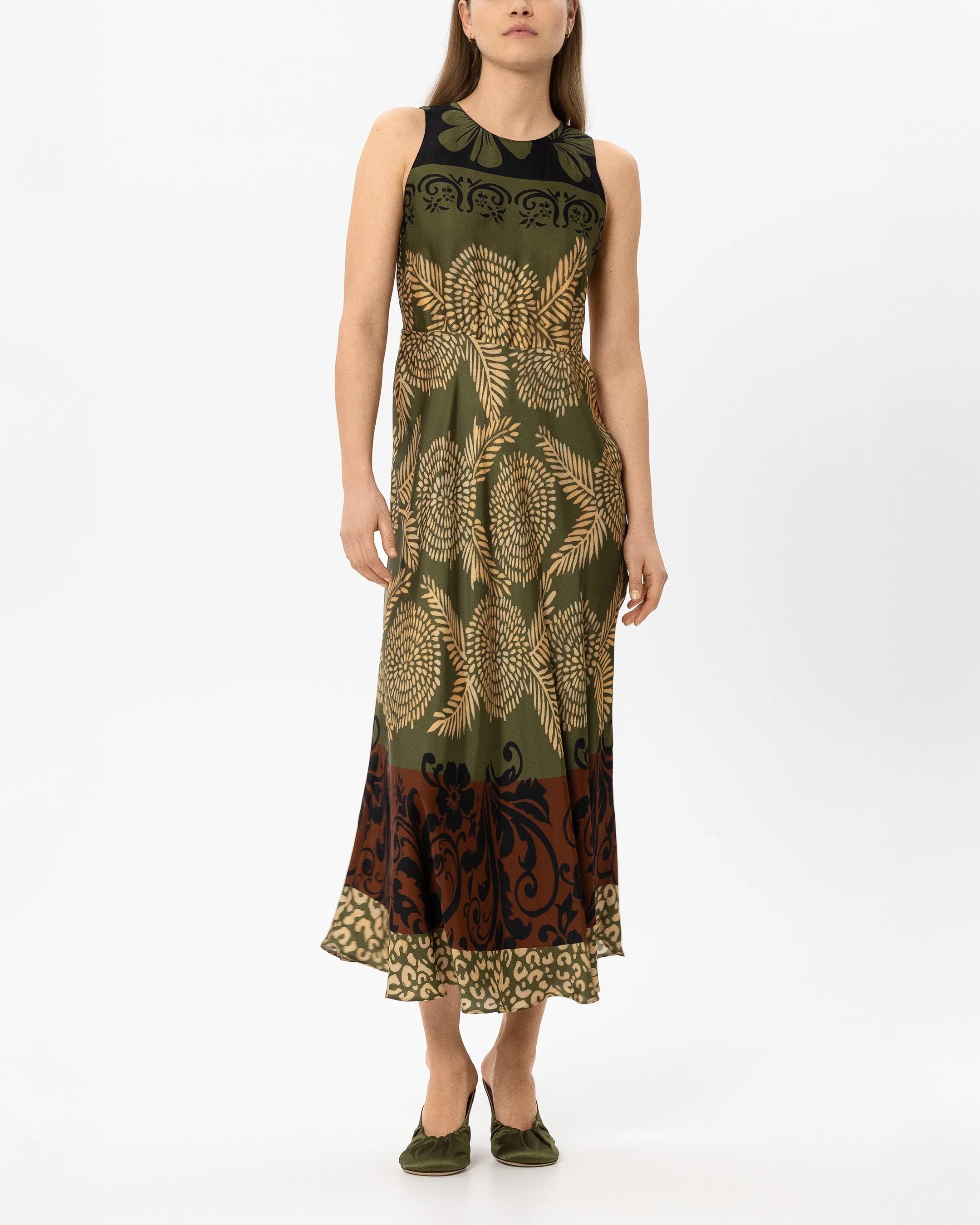 Maxi Dress With Leaf Print - Multi