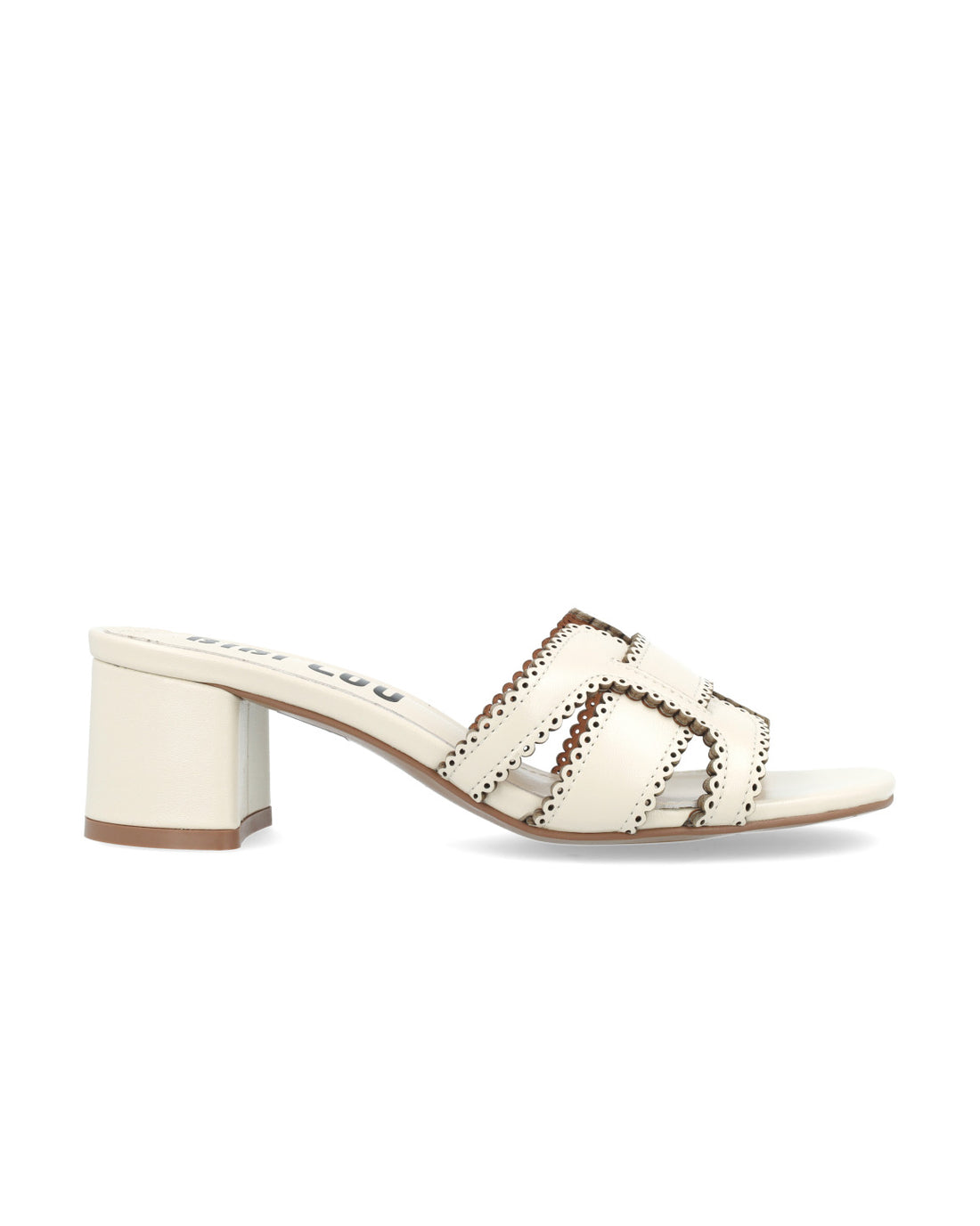 Block Heel Scalloped Sandal - Off White