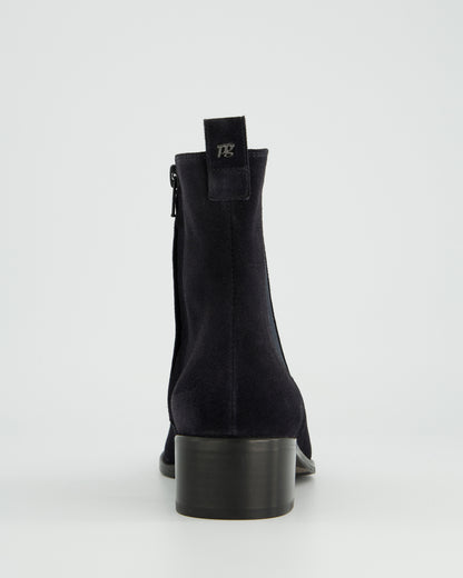 Pointed Suede Ankle Chelsea Boot - Navy