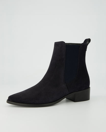 Pointed Suede Ankle Chelsea Boot - Navy