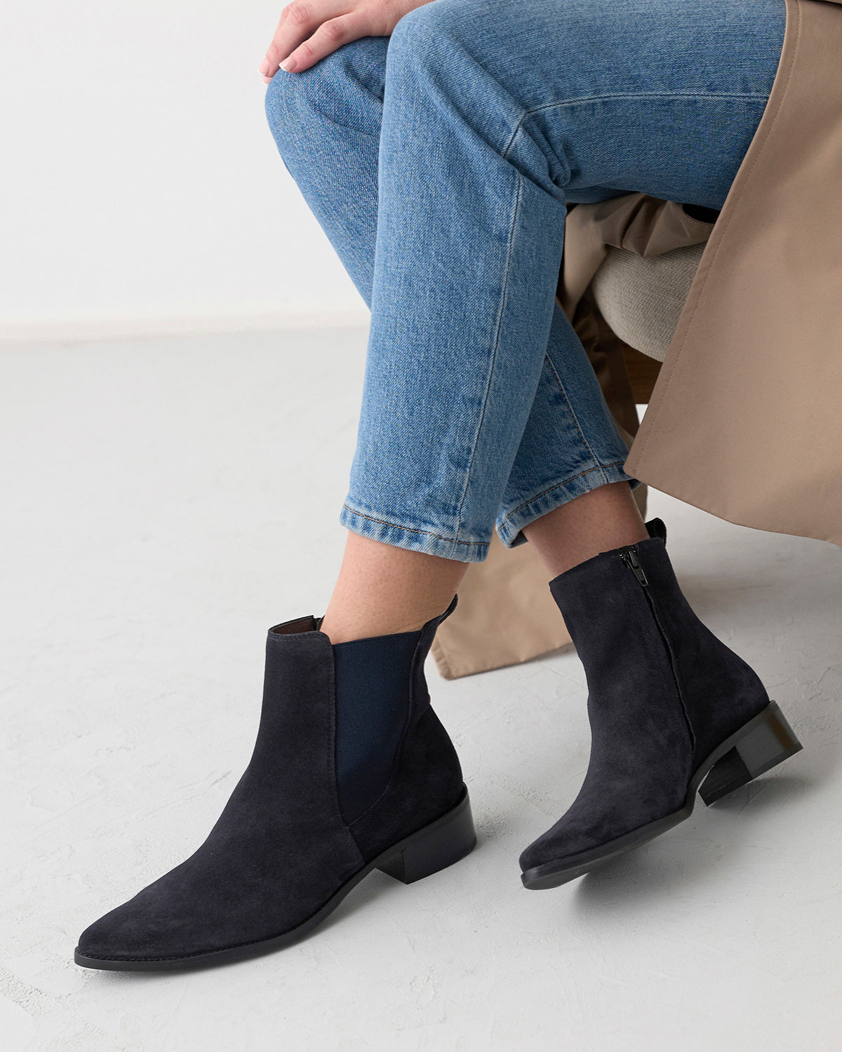 Pointed Suede Ankle Chelsea Boot - Navy
