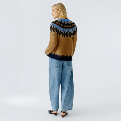 Intarsia Jumper - Camel Blue