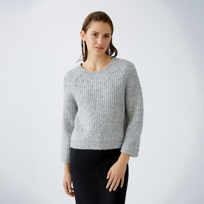 Diamante Knit Jumper - Pale Grey