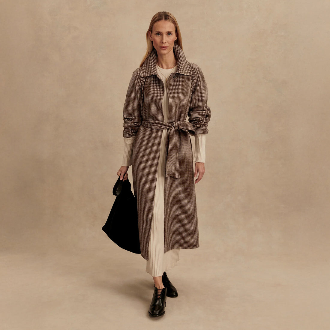 Tomlinson Belted Long Coat - Deep Taupe / Sandshell Micro Puppyt