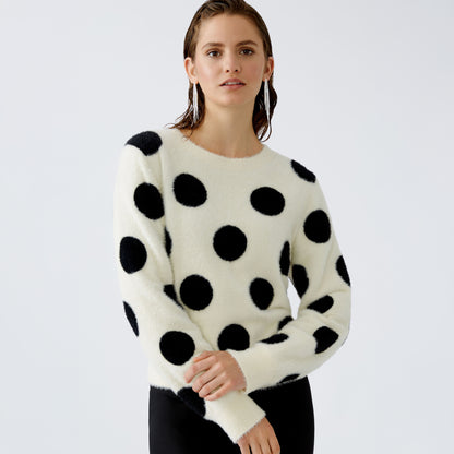 Fluffy Spot Jumper - Off White Black