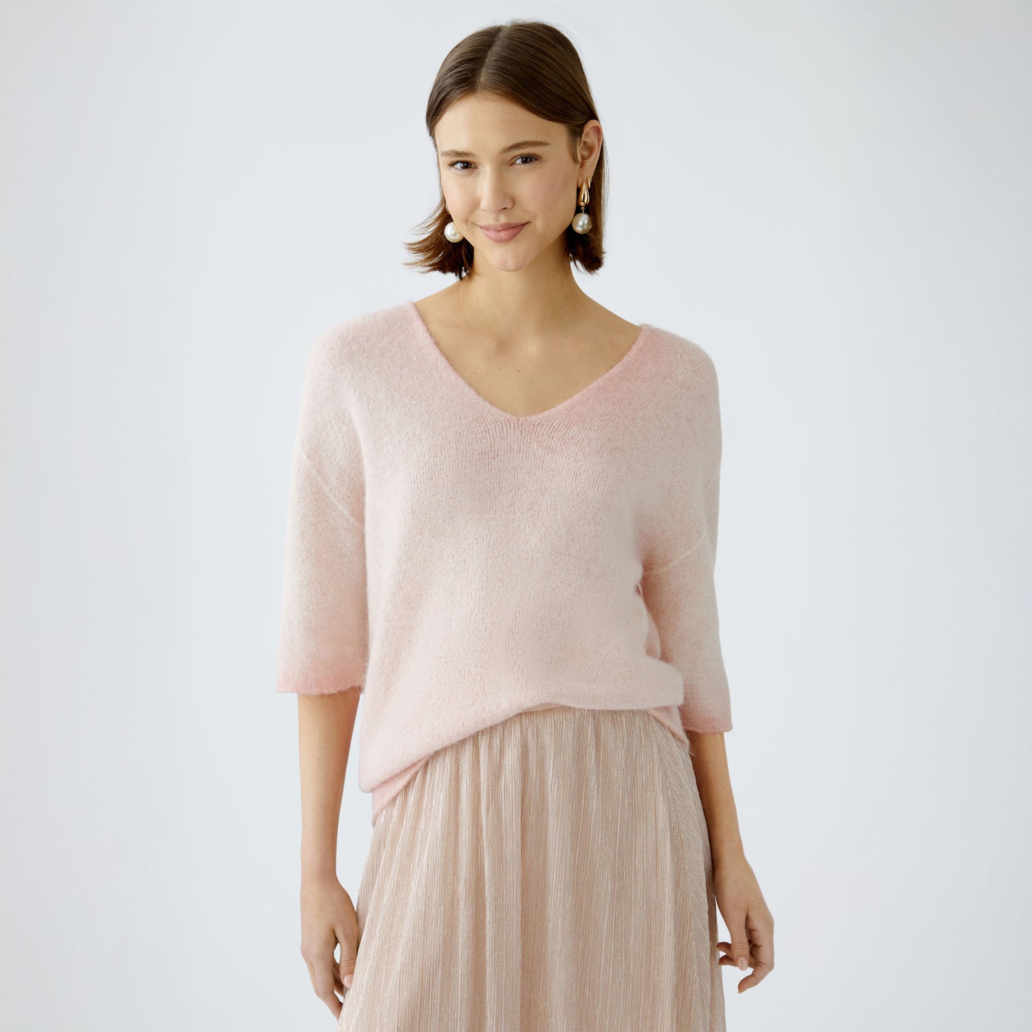 V Neck Long Knit Jumper - Rose Red