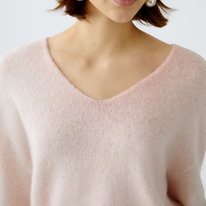 V Neck Long Knit Jumper - Rose Red