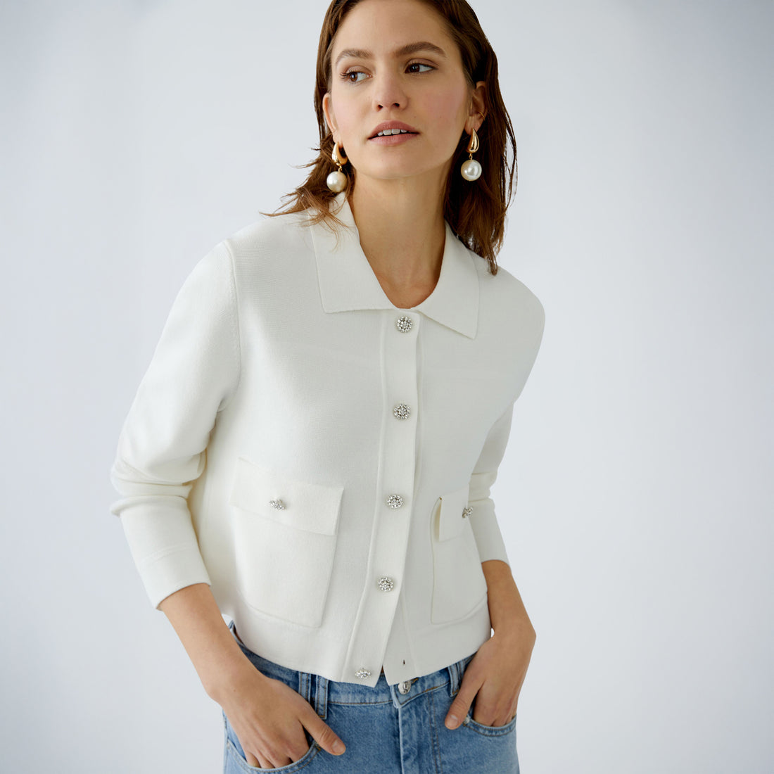 Knitted Collared Jacket - Pristine