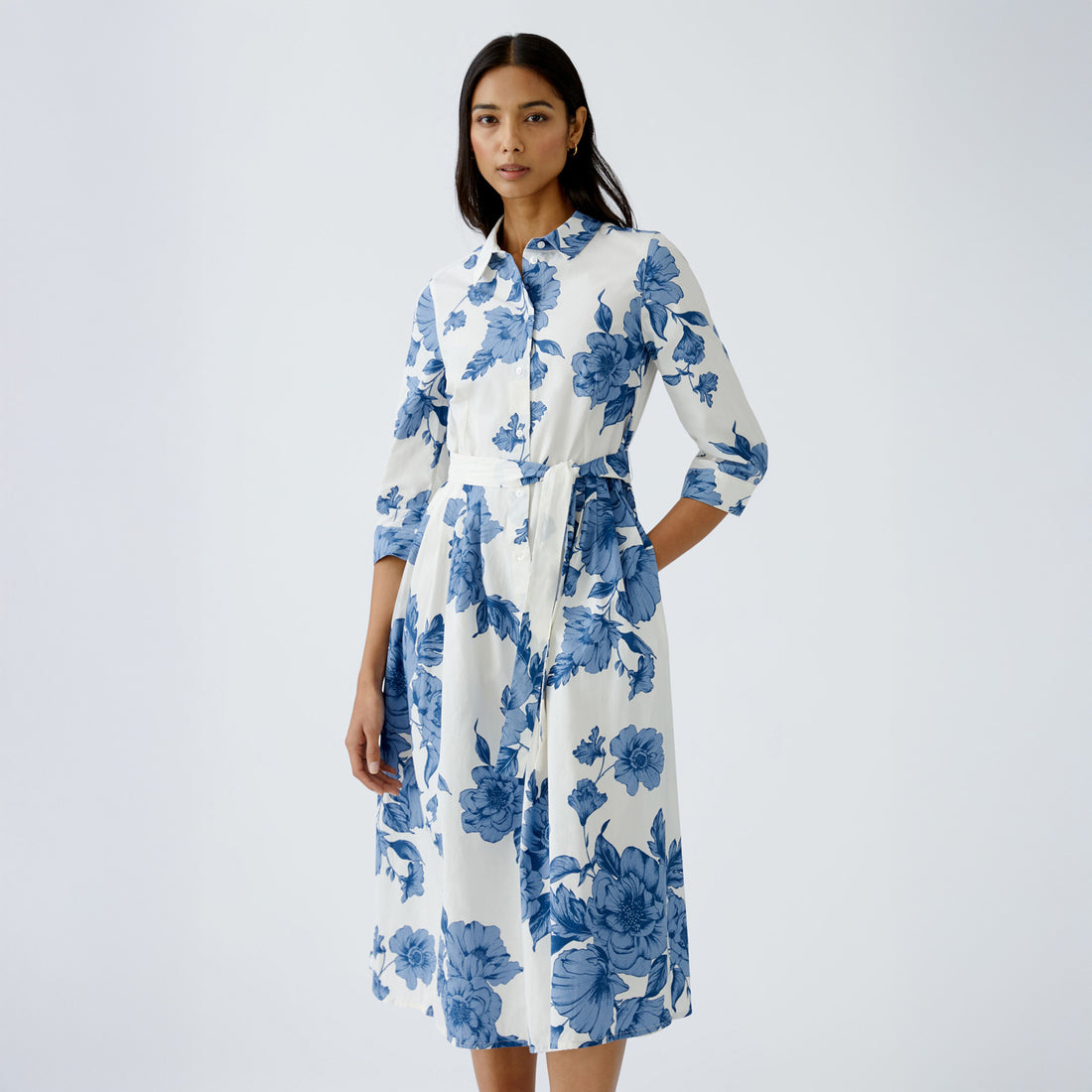 Floral Shirt Dress - Blue White