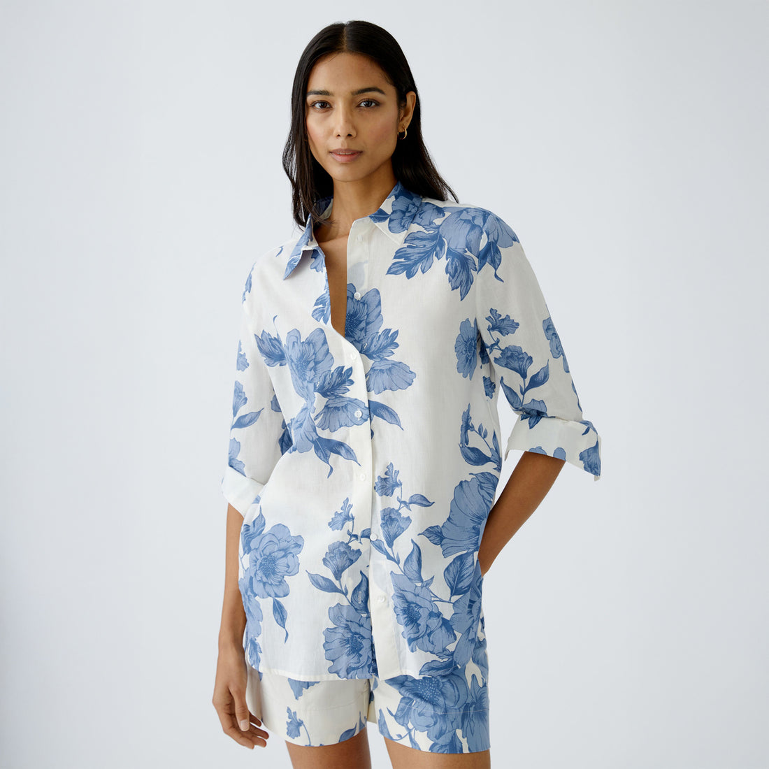 Blue Floral Shirt - Blue White