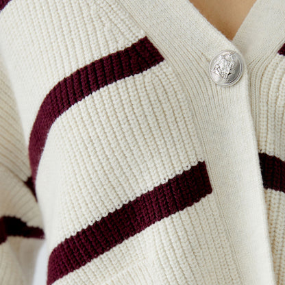 Stripe Cardi - Berry White