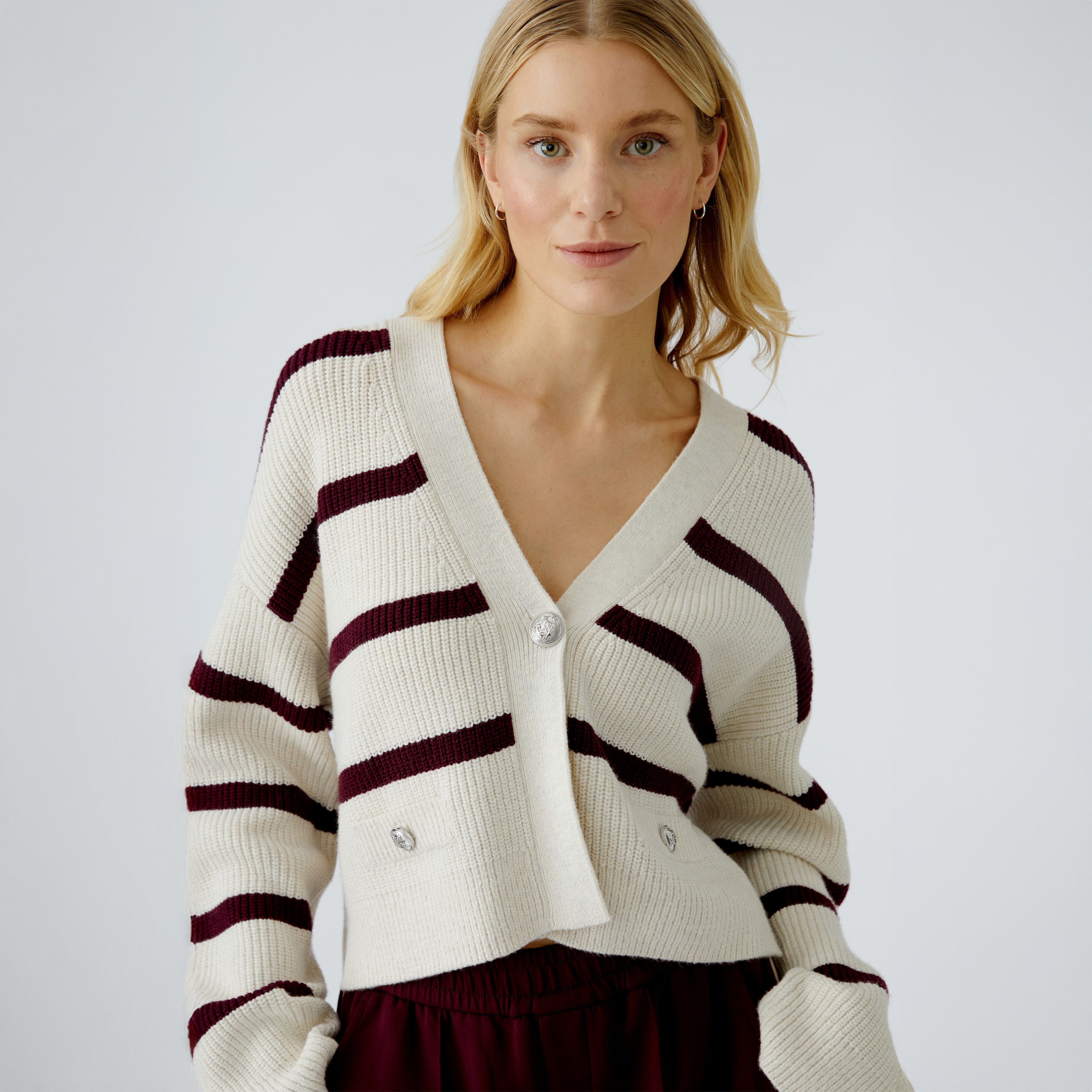 Stripe Cardi - Berry White