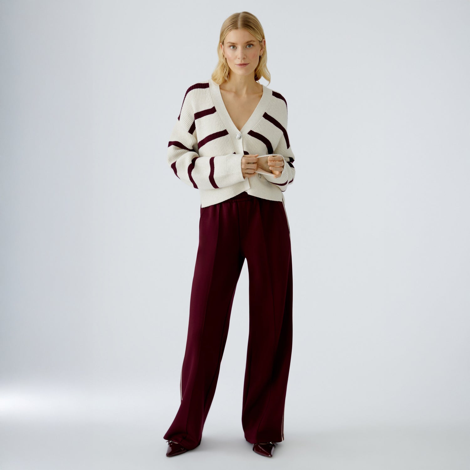 Stripe Cardi - Berry White