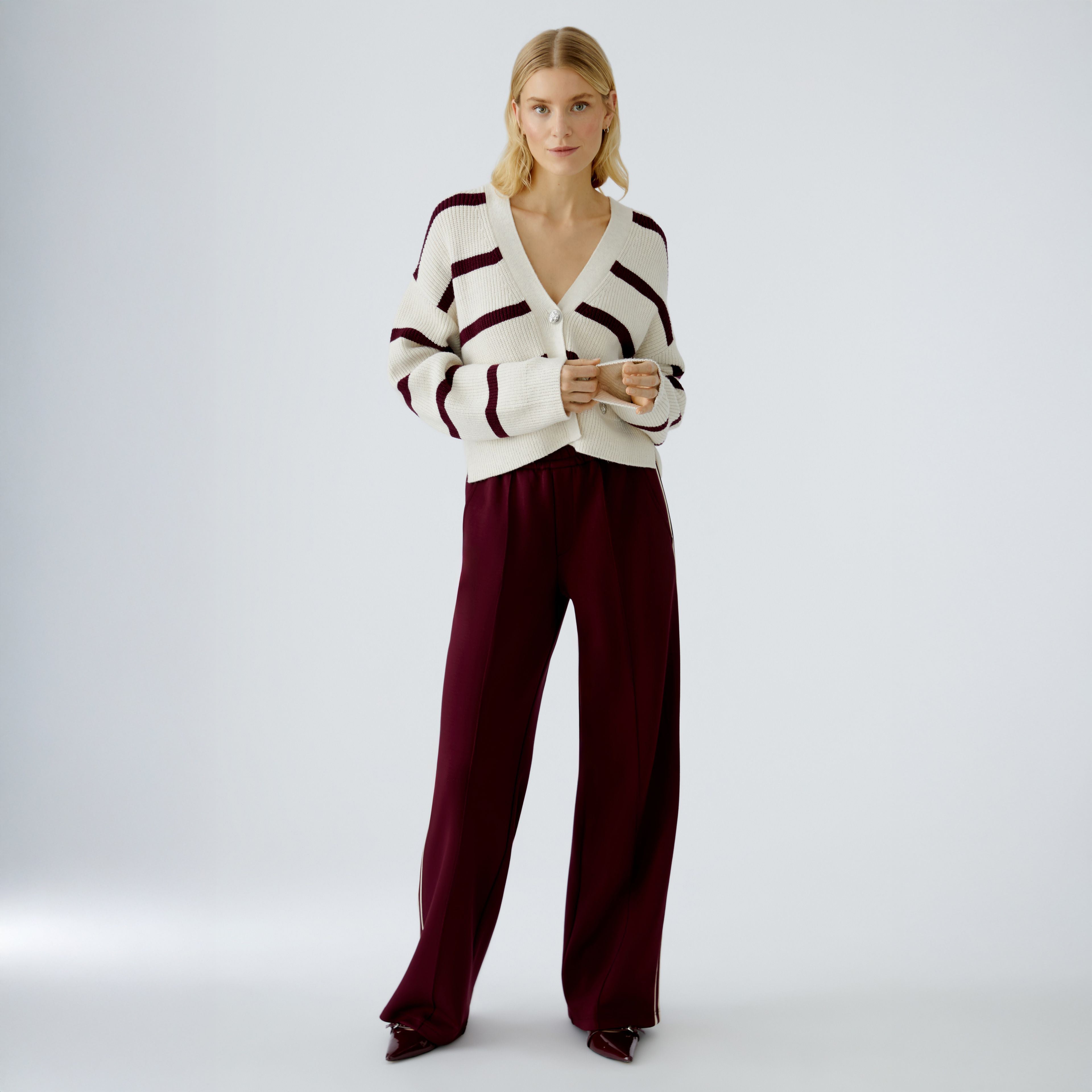 Stripe Cardi - Berry White