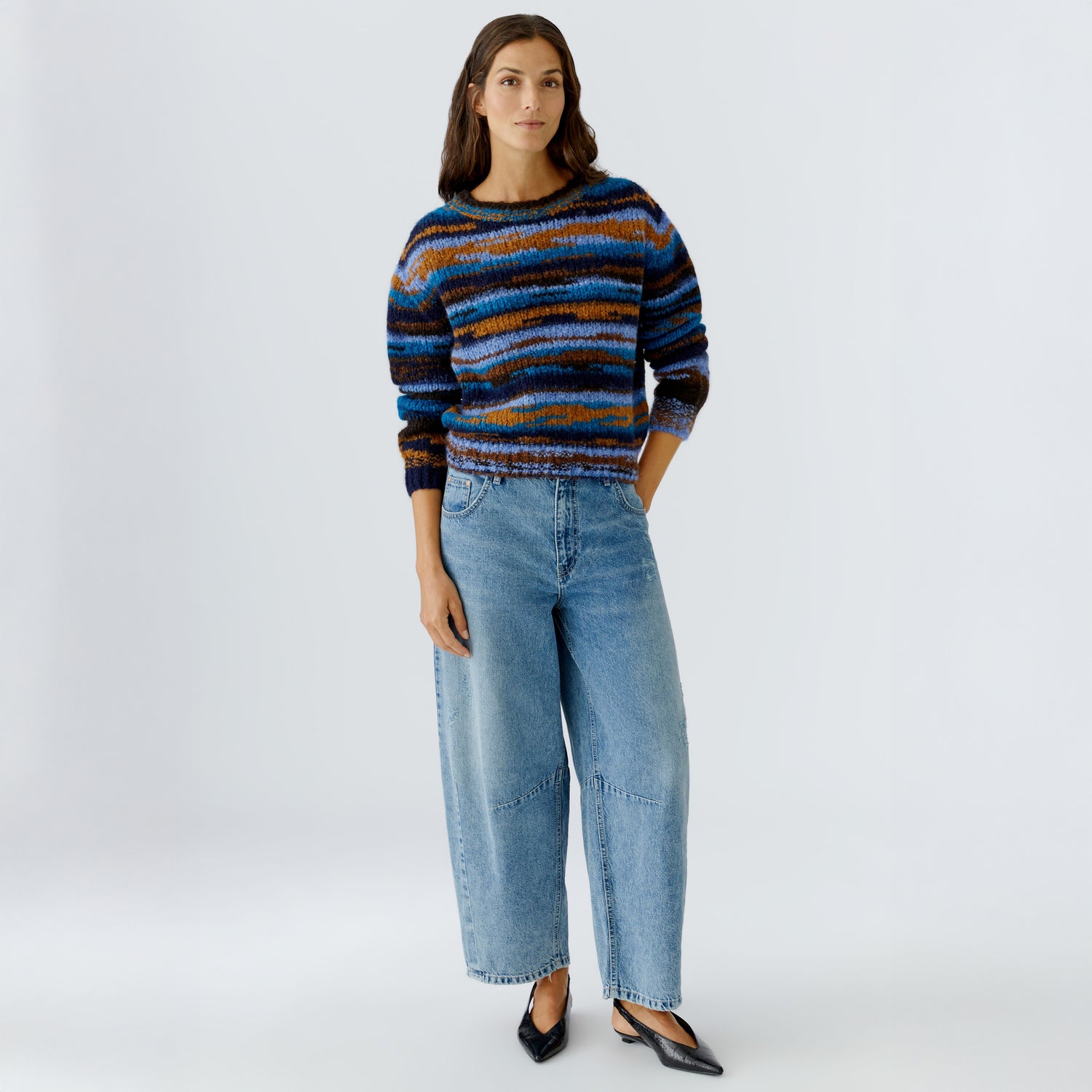 Stripe Fluffy Jumper - Blue Multi
