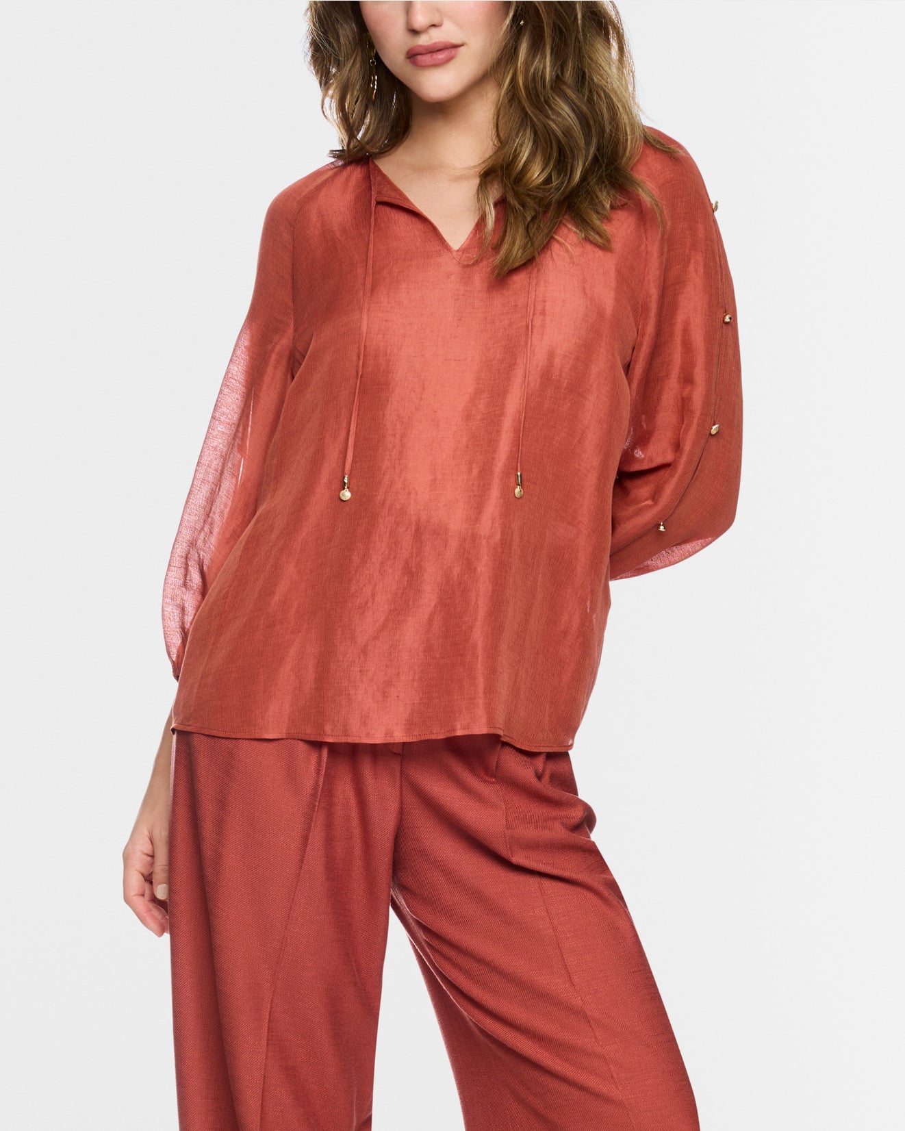 Voile Tie Neck Top - Rust