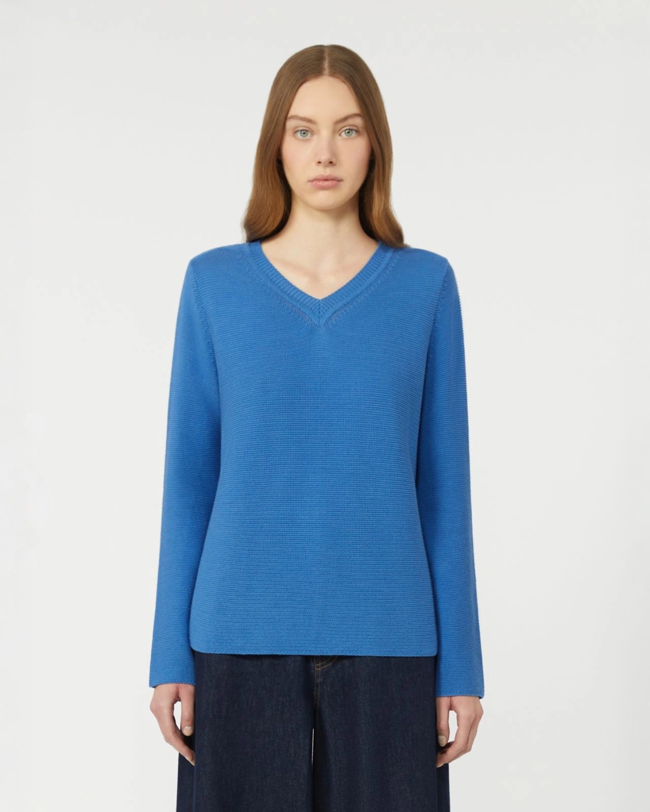 Ago Cotton Knitted V Neck Jumper - Cornflower