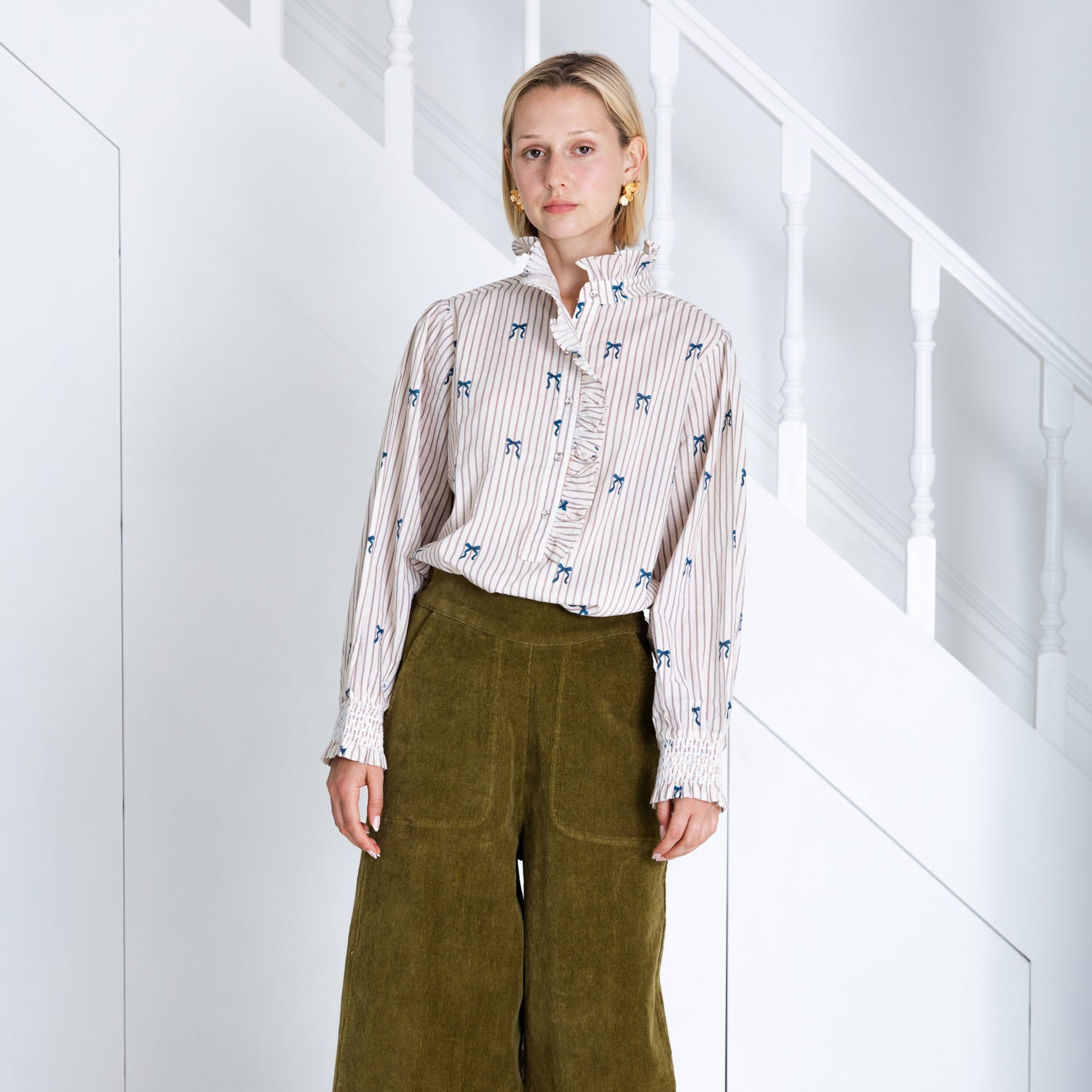 Aida Bow Print Shirt - Stripe