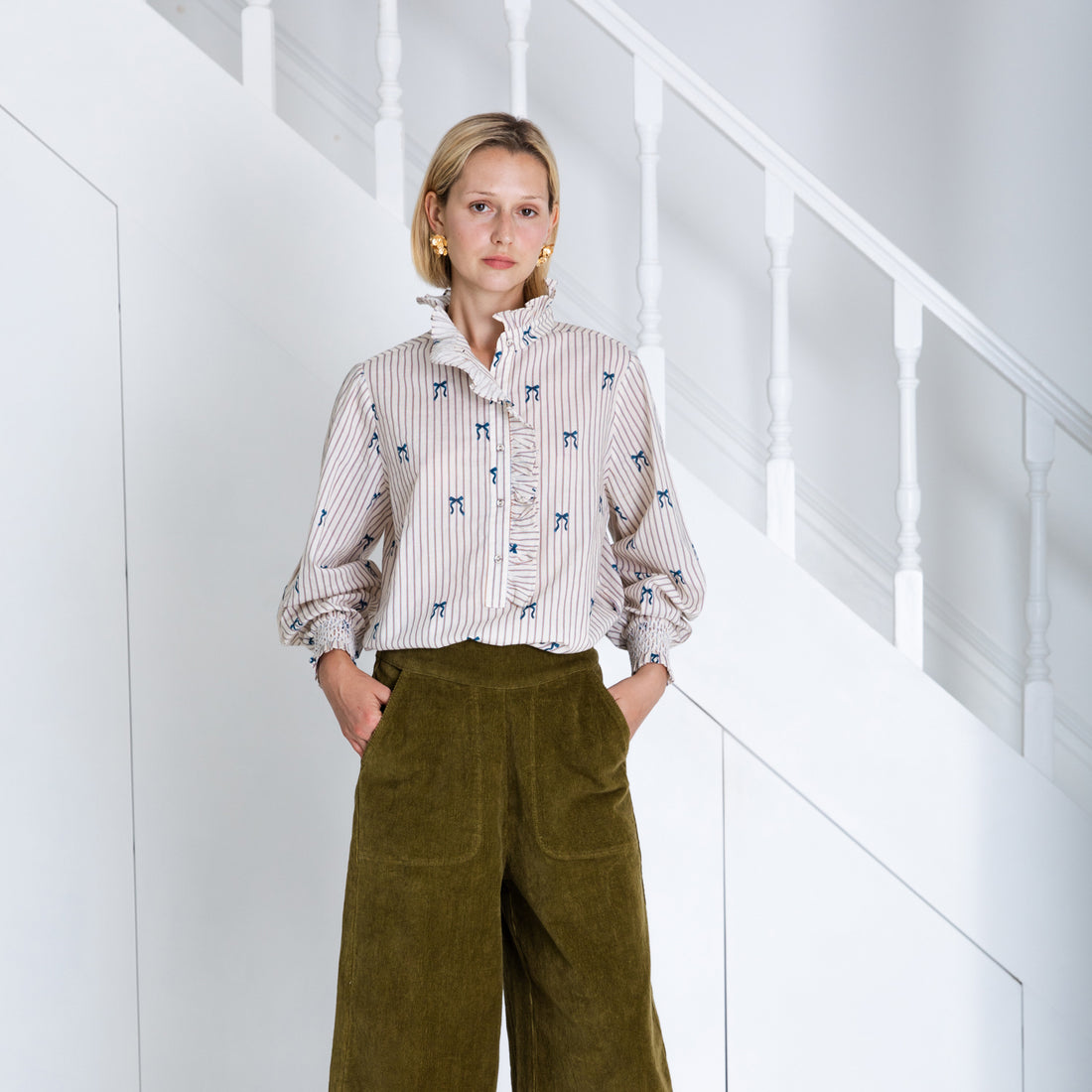 Aida Bow Print Shirt - Stripe