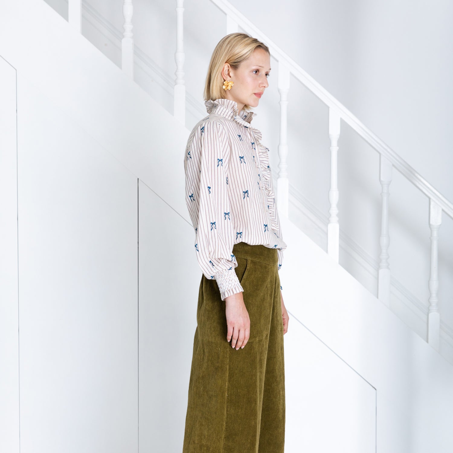Aida Bow Print Shirt - Stripe