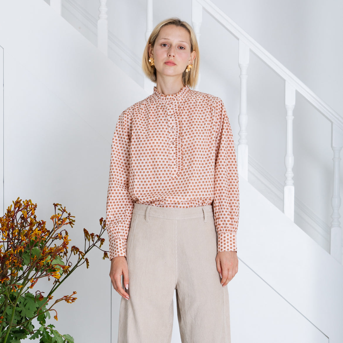 Anais Frill Placket Blouse - Cinnamon/Blush