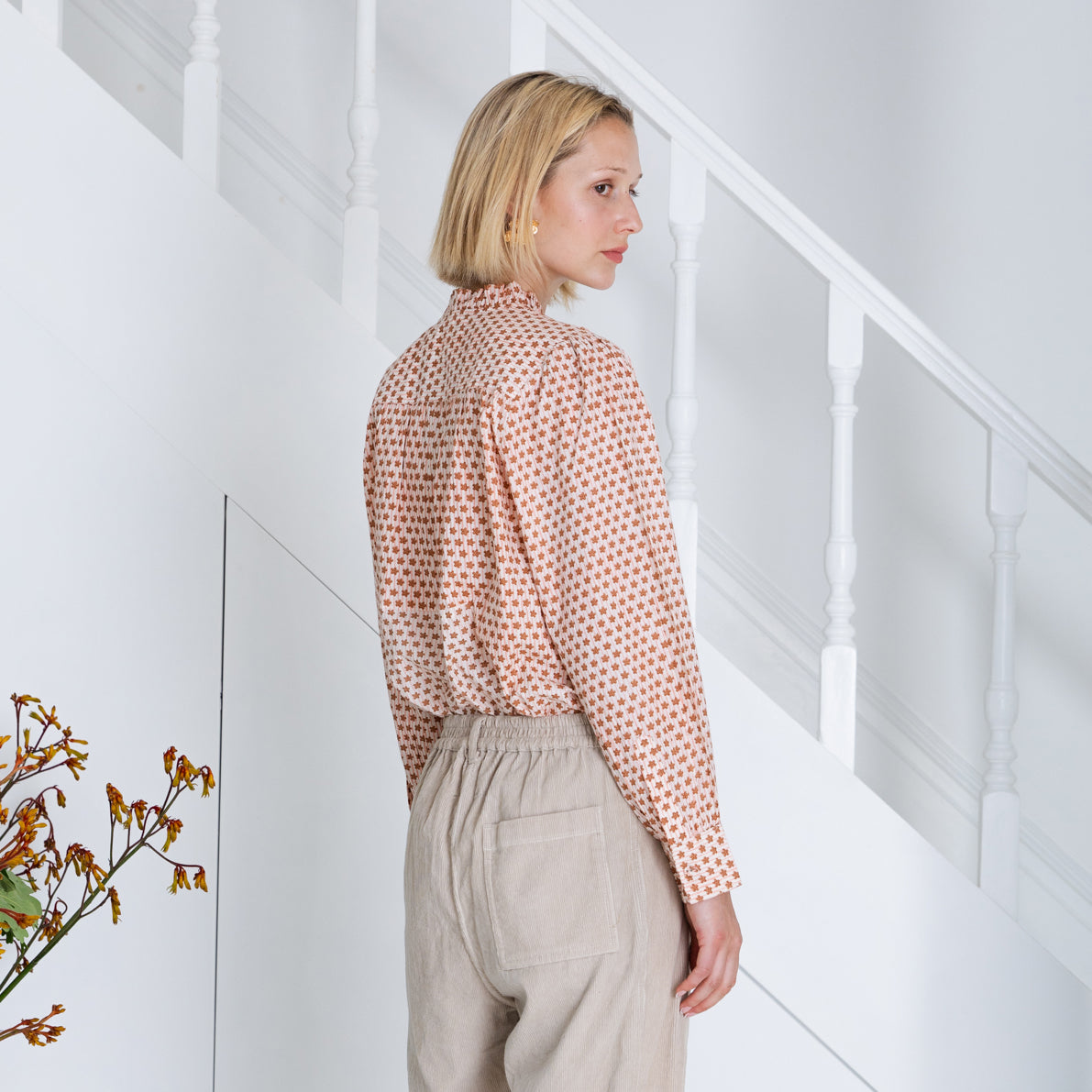Anais Frill Placket Blouse - Cinnamon/Blush