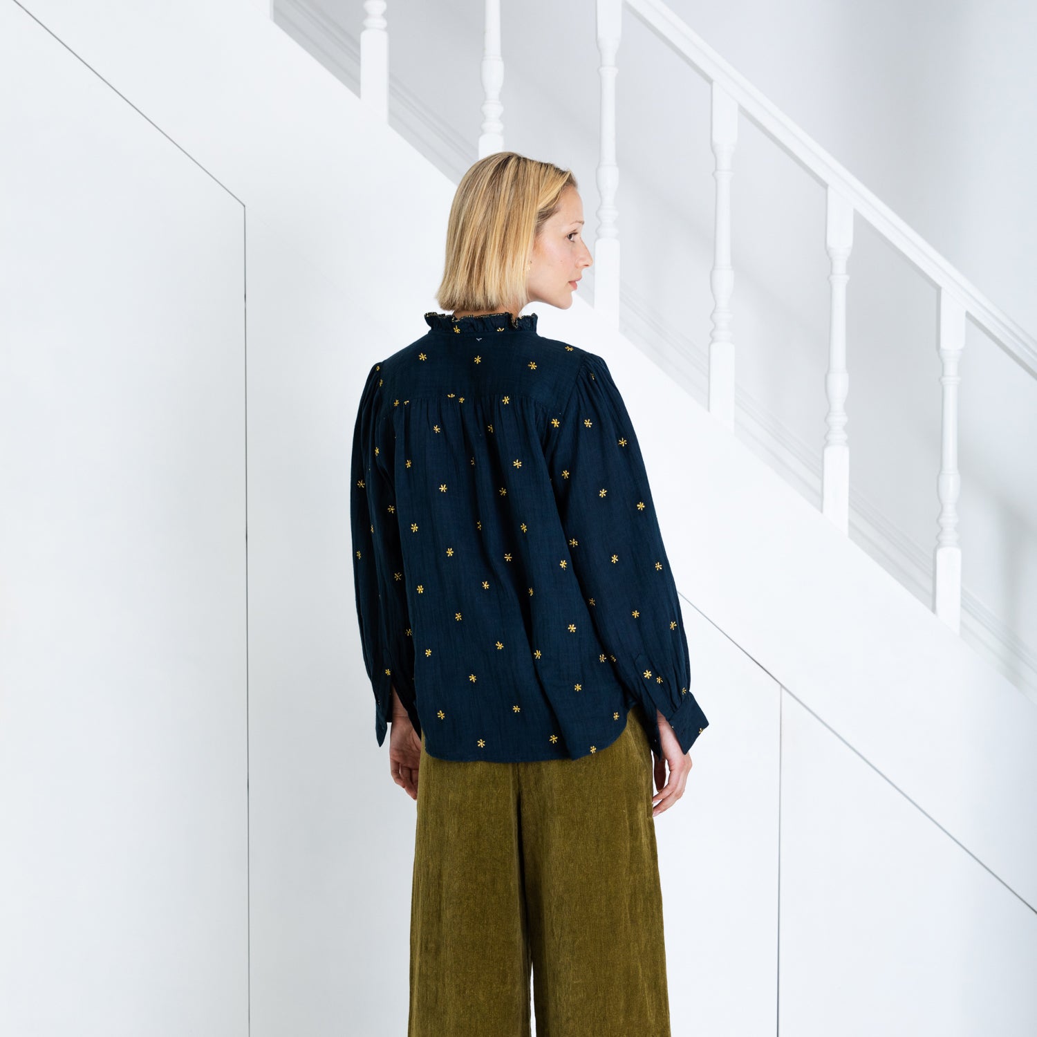 Anais Frill Placket Blouse - Midnight