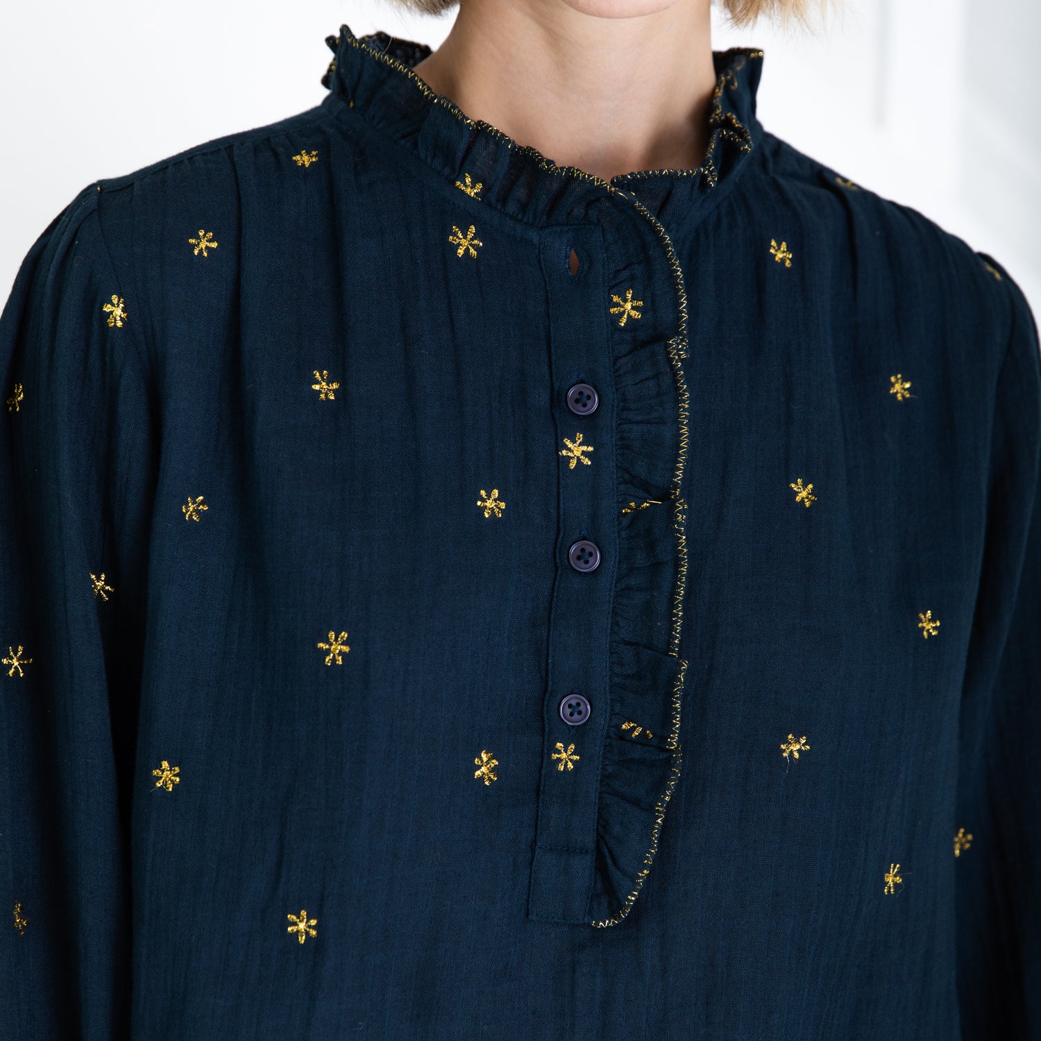Anais Frill Placket Blouse - Midnight