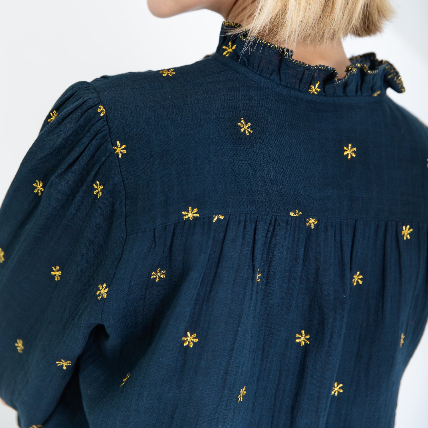 Anais Frill Placket Blouse - Midnight