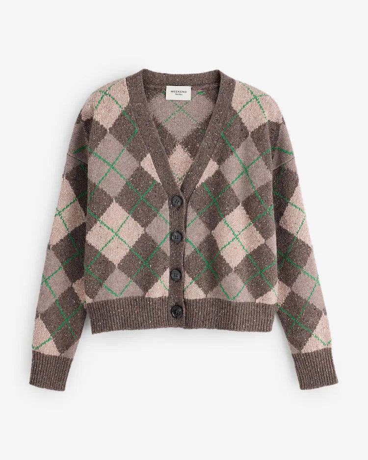 Abile Argyl Cardigan - Green Ecru