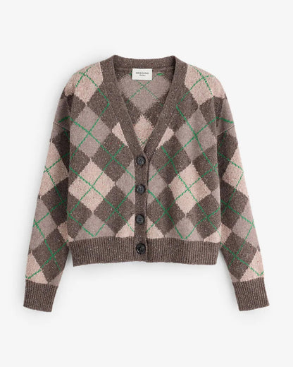 Abile Argyl Cardigan - Green Ecru