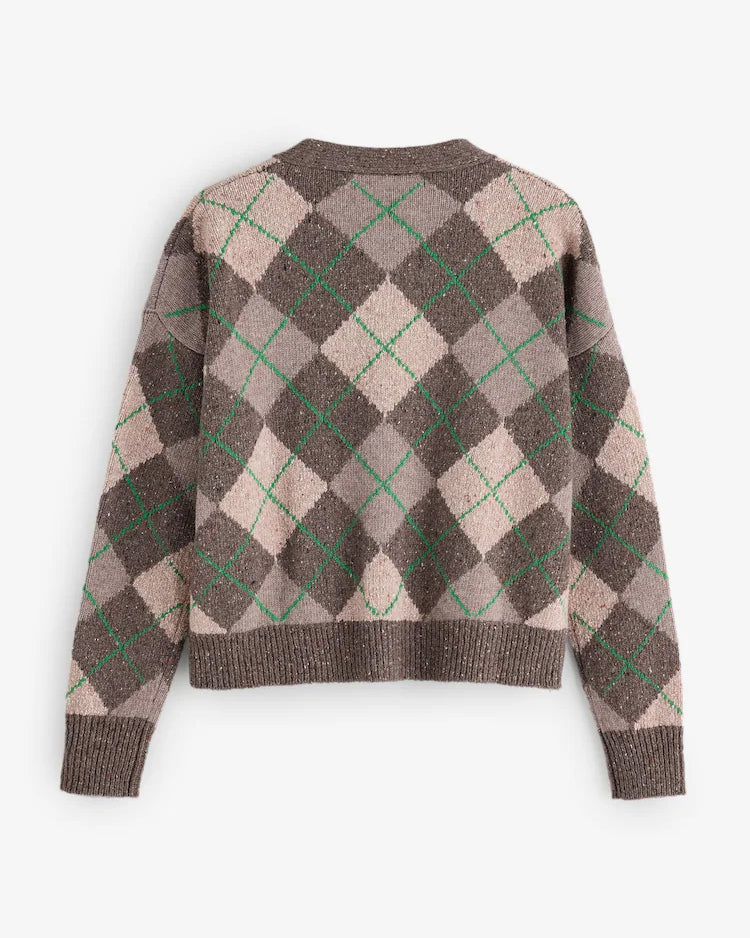 Abile Argyl Cardigan - Green Ecru