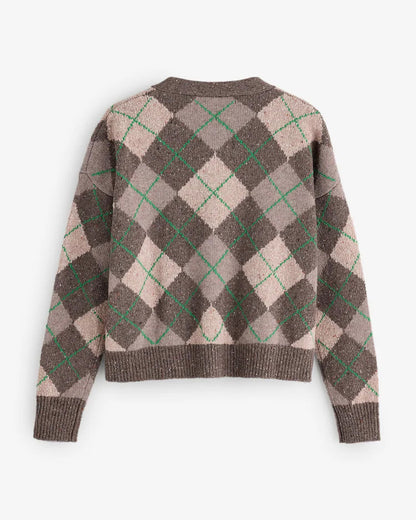 Abile Argyl Cardigan - Green Ecru