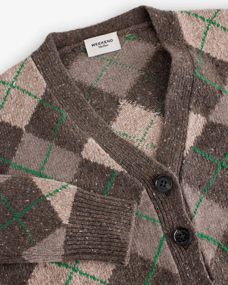 Abile Argyl Cardigan - Green Ecru