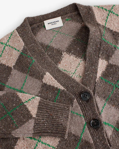 Abile Argyl Cardigan - Green Ecru