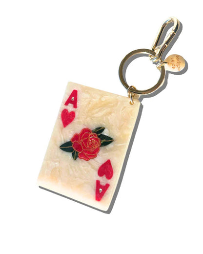 Ace Of Hearts Keyring - Cream/Red