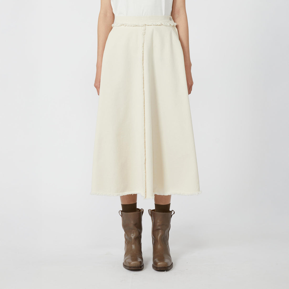 Alvaro Frayed Denim Skirt - Ecru