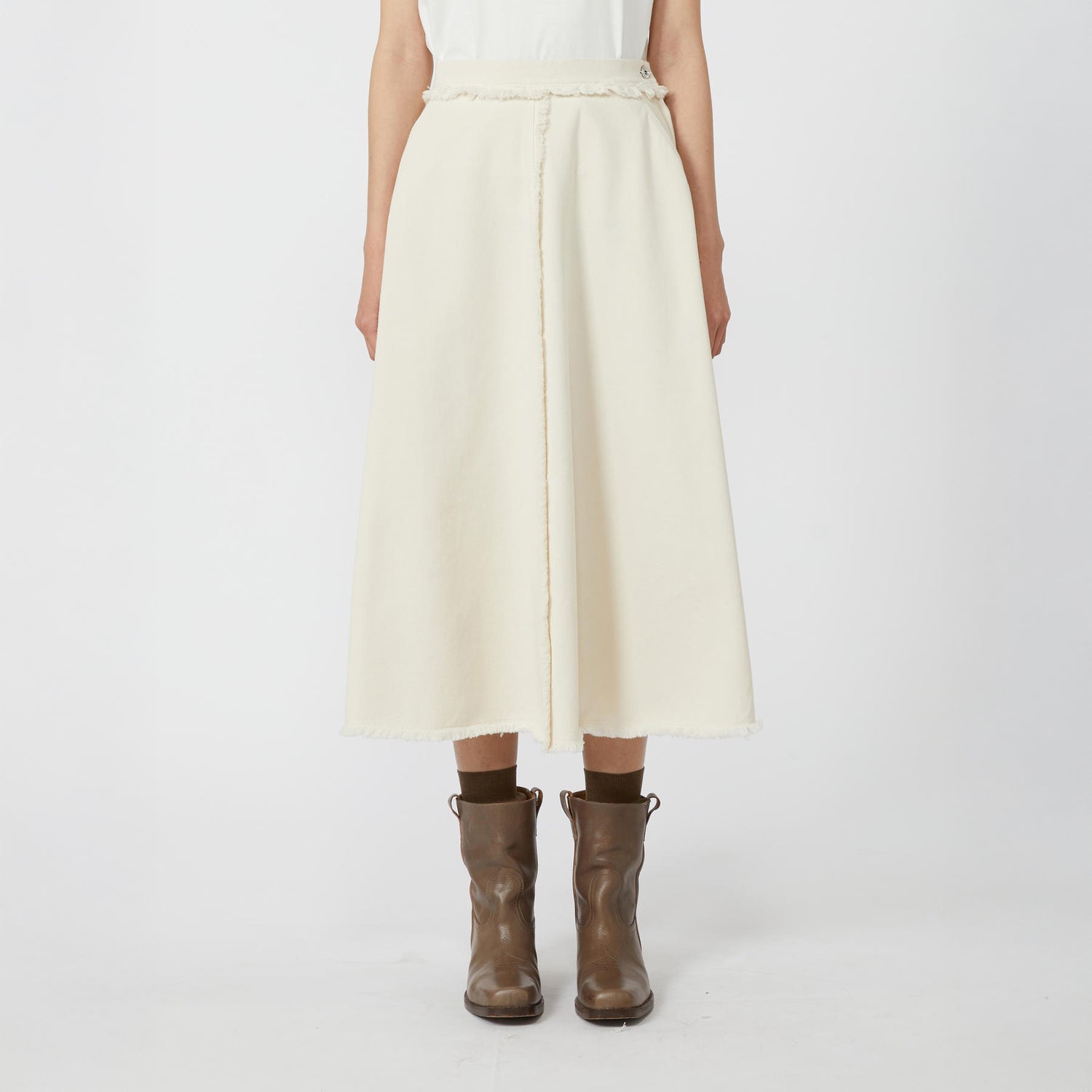 Alvaro Frayed Denim Skirt - Ecru