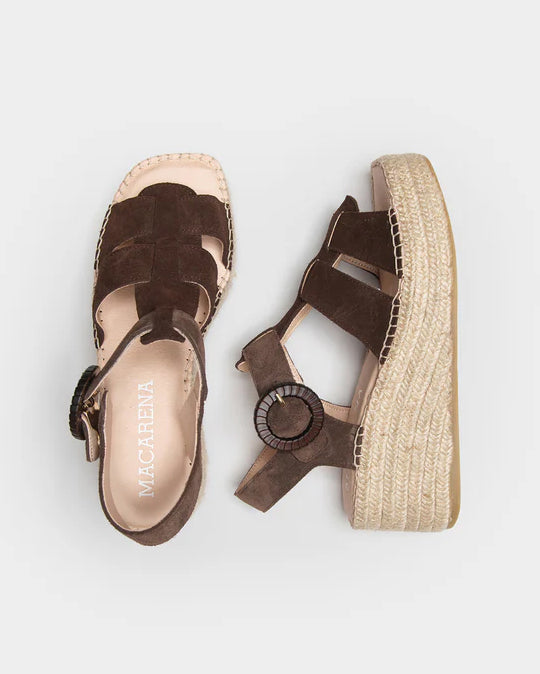 Espadrille Buckle Sandal - Cafe Brown