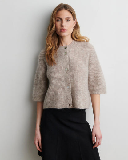Andrea Knit Rib Cardigan - Light Beige Melange
