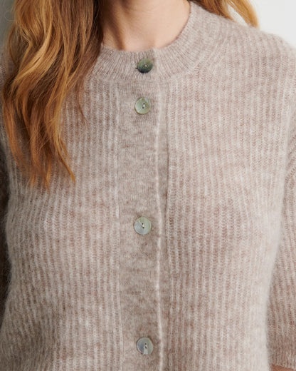 Andrea Knit Rib Cardigan - Light Beige Melange