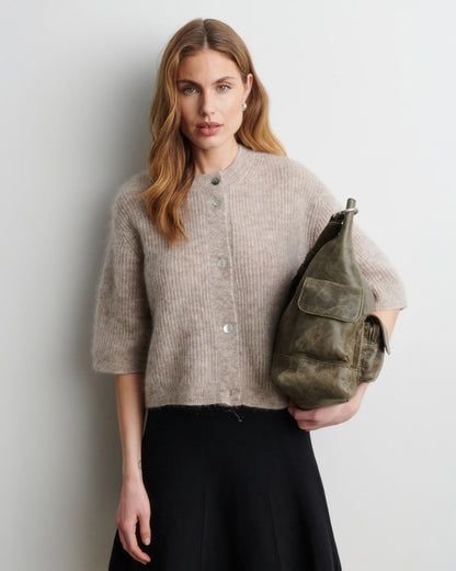 Andrea Knit Rib Cardigan - Light Beige Melange