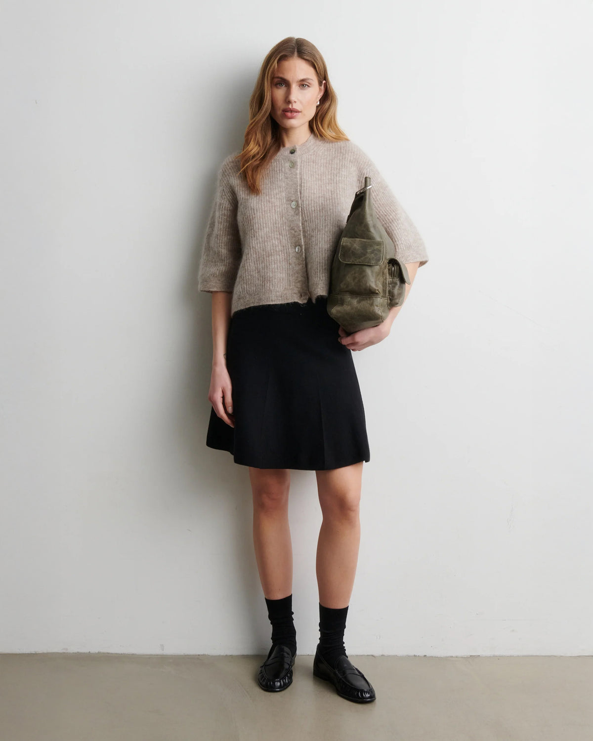 Andrea Knit Rib Cardigan - Light Beige Melange