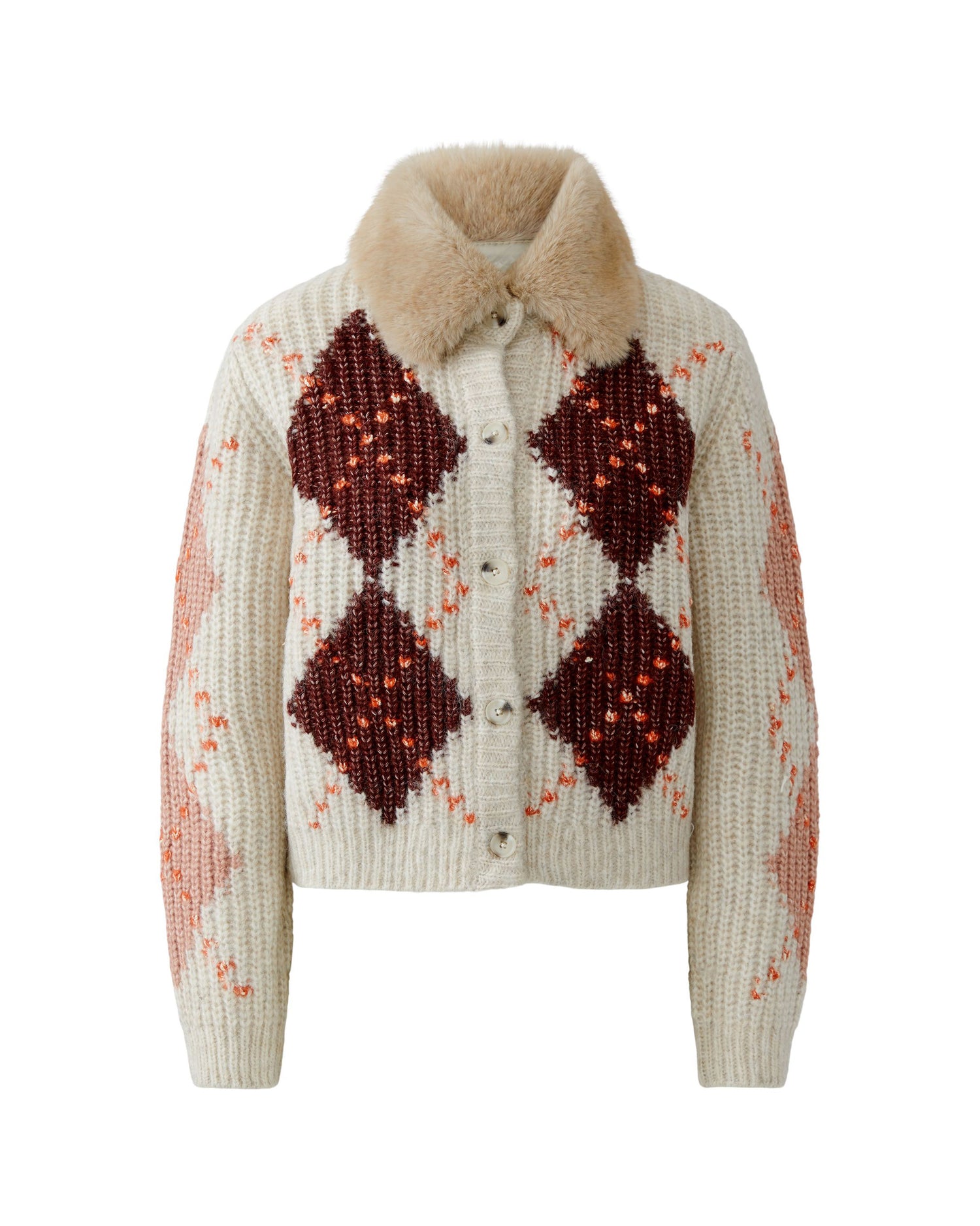 Argyll Knit Cardi - Stone Red