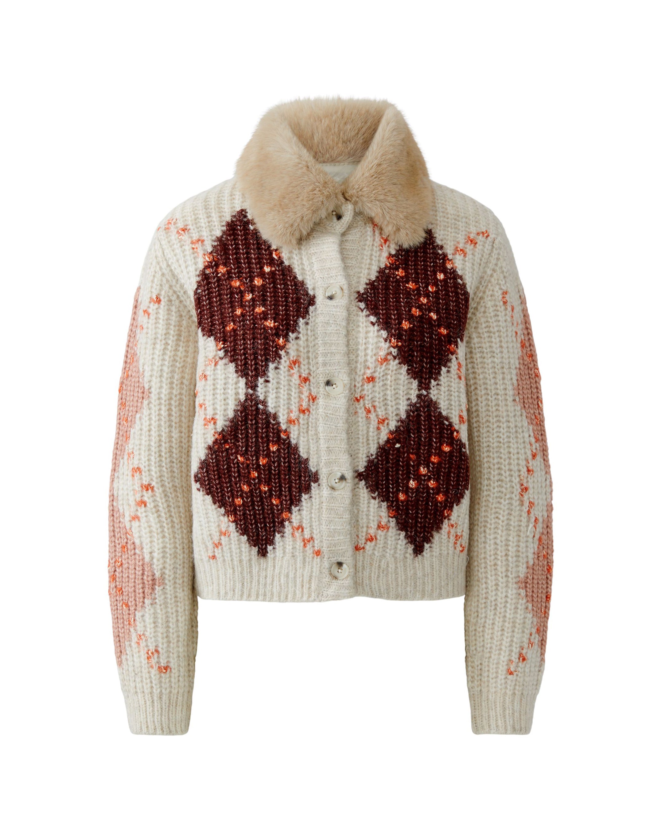 Argyll Knit Cardi - Stone Red