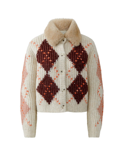 Argyll Knit Cardi - Stone Red
