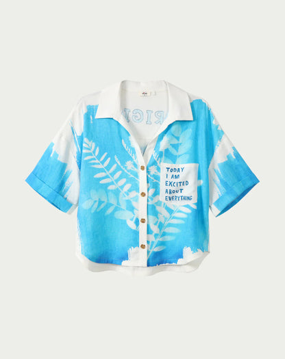 Ayla Tie Front Shirt - Indigo Garden
