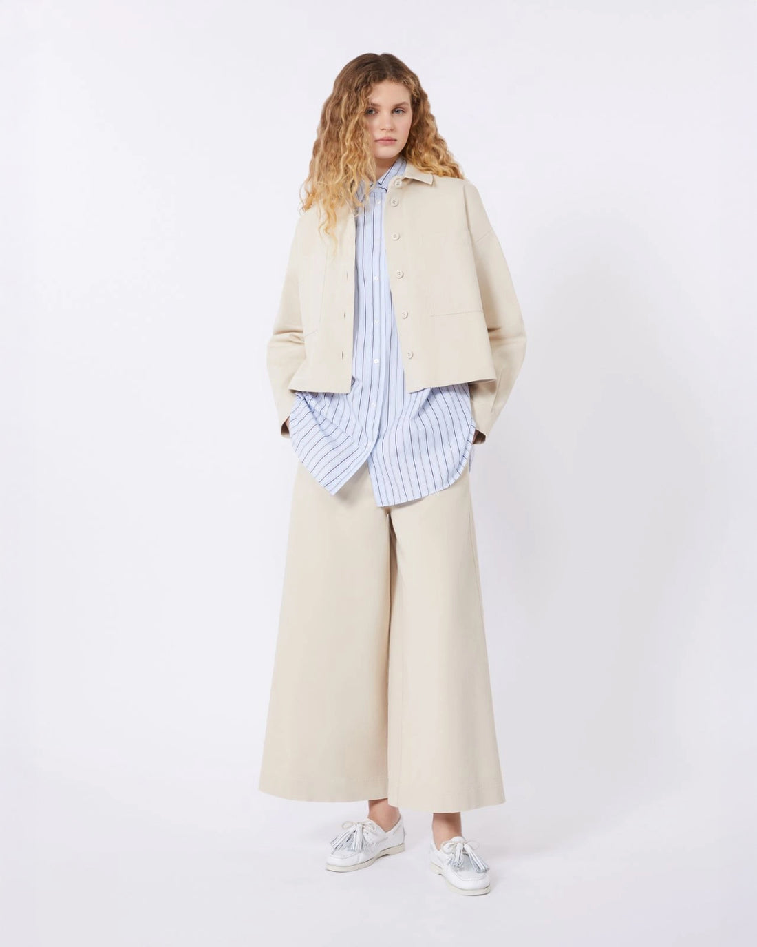 Ariete Cotton Wide Leg Trousers - Sand