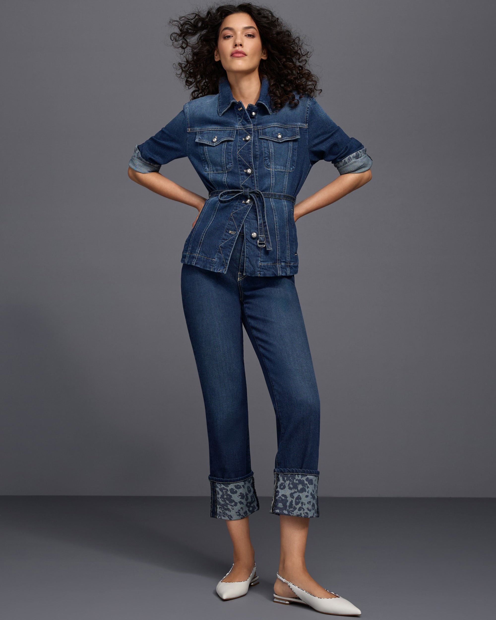Fendou Jean Leopard Turn Up - Denim