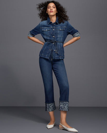Fendou Jean Leopard Turn Up - Denim